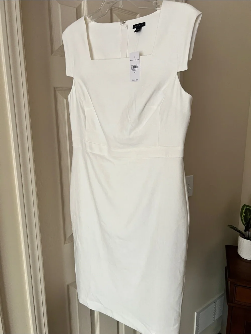 NWT Ann Taylor White Square-Neck Midi Sheath Dress